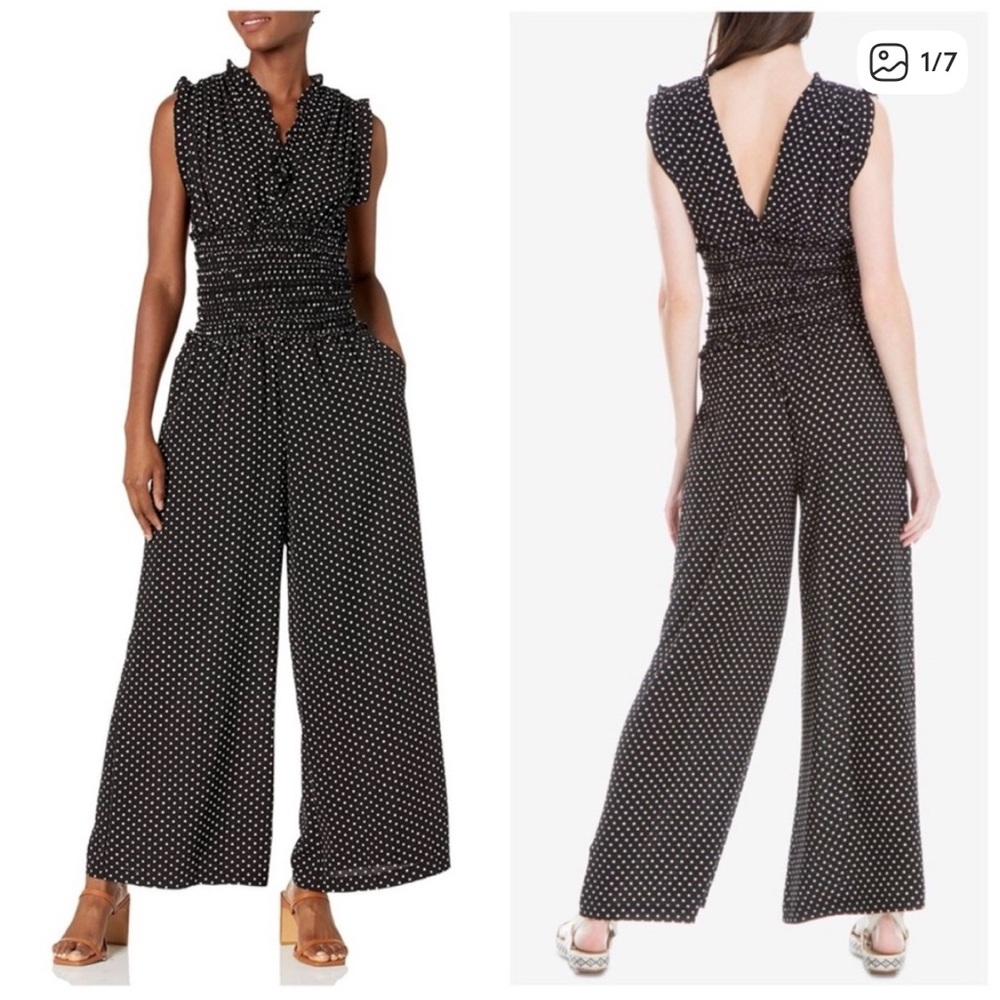 Max Studio Black Polka Dot Wide Leg Jumpsuit
